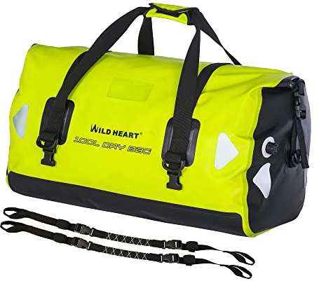 WILD HEART wasserdichte Reisetasche PVC500D Doppelboden mit Seil und Innentasche 40L 66L 100L Für Kajak,Camping,Bootfahren,Motorrad (Leuchtendes Grün, 100L)