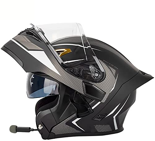 Letetexi Motorradhelm Helm Motorrad Mit Bluetooth Integriert Klapphelm Mit Doppelvisier Mit Eingebautem Mikrofon für Automatische Reaktion ECE-Zertifizierung Für Frauen Männer