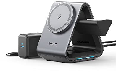 MagSafe Charger, Anker MagGo Charger (3-in-1 Station), MFi-Certified 15W Max Fast Charging, Compatible with iPhone 16/15/14/13/12, Apple Watch S8/7/6, AirPods 3/Pro (30W USB-C Charger Included)