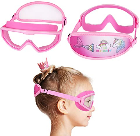 RUIGAO Kids Swim Goggles Age 4-7, Toddler Goggles No Tangle, Child Swimming Mask/Bungee Strap/Soft Band (1PK - Unicorn & Mermaid)