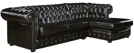 Vente-unique-Divano angolare Chesterfield in pelle di bufalo 100% - Marrone con riflessi castani - Angolo a destra - BRENTON