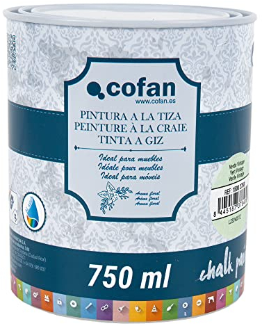 Cofan Pintura a la tiza chalk paint | Adecuada para restauración y decoración de muebles | 750 ml (VERDE VINTAGE)