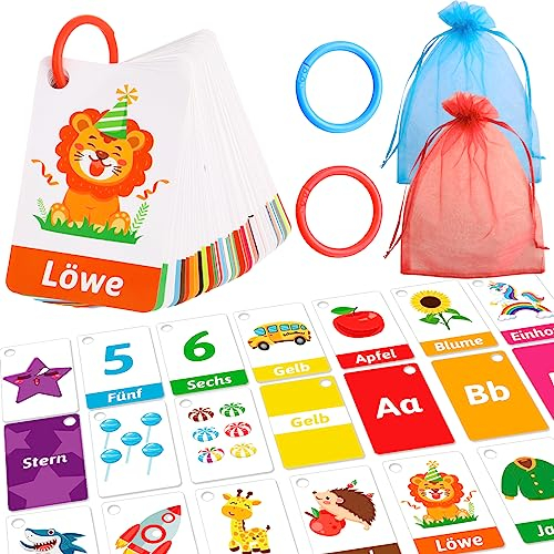 HOWAF 66 STK Schultüte Füllung Lernkarten Kinder, Buchstaben Lernen Farben Zahlen Tieren Alphabet Deutsch Lernen für Kinder Lesen Lernen Vorschule Schulanfang Geschenke Einschulung Zuckertüte Füllung