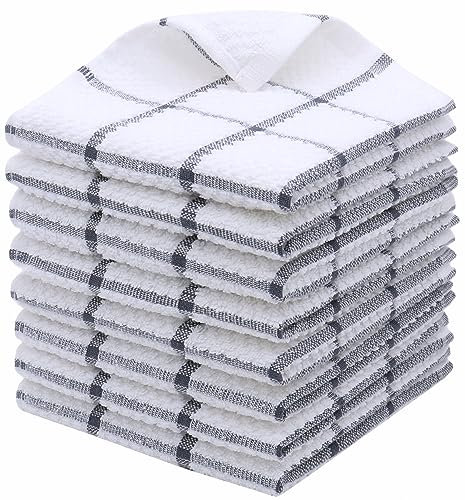 HFGBLG Cotton Cleaning Rags Terry Dish Cloths for Washing Dishes, Set of 8 Dish Rags for Cleaning, Light and Soft Dish Towels for Kitchen Drying Dishes, 12 Inch x 12 Inch (Grey Plaid)