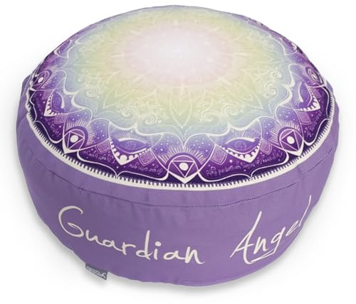 Yandala Mandala Yogakissen Meditationskissen Rund - Guardian Angel - entspannte Mediation - Sitzhöhe ca 20 cm - waschbarer Bezug - OEKOTEX 100
