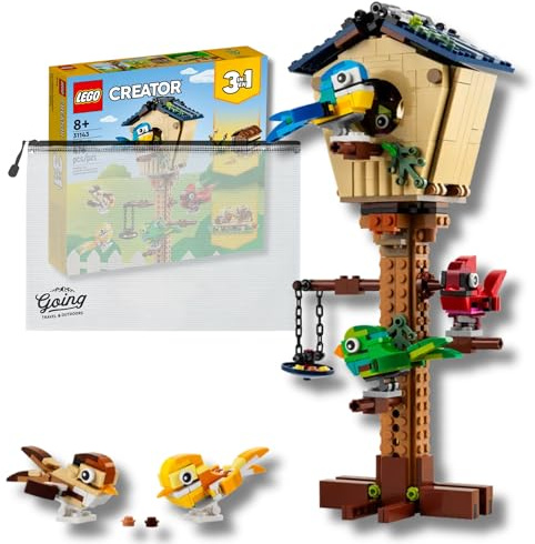 Going Toy Organizer Bag + Bricks Bundle - Bundle with Lego Creator 3in1 Birdhouse (31143) - Birds to Hedgehog to Beehive Set - Branded Toy Bag to Keep Bricks Organized