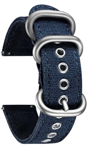 BINLUN Cinturino per Orologio in Tela Donna Uomo 18mm 20mm 22mm 24mm Cinturino in Tessuto per Smartwatch Canvas Cinturini di Ricambio a Sgancio Rapido Blu Scuro/Fibbia Argento 22mm