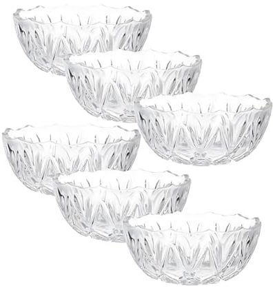 SIDSONS 6 Glass Ice Cream Dessert Bowls Set Sundae Appetizer Dessert Cocktail Fruit Bowl Trifle Salad Dessert Serving Sundae Crystal Clear Glass Bowls Set of 6 Diameter 13cm, Height of 6cm 400ml