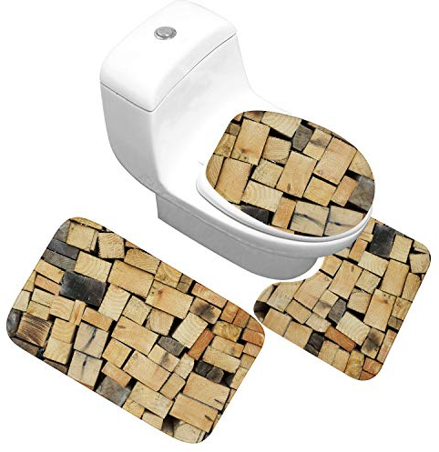 Badezimmermatte Grau Orange Beige Fußmatte 3 Teilig rutschfeste Badematte Saugfähig Bath Mat Waschbar Bad Teppiche Set Schmutzfangmatte Fussmatte Innen 45x75cm