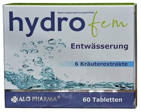 Hydrofem, Entwässerung, Stoffwechsel anregen, 60 Tabletten, 6 Kräuterextrakte u.a. Brennnessel, Goldrute, Löwenzahn, Grünen Tee, harntreibend, Feigenkaktus Extrakt, wie hydromium