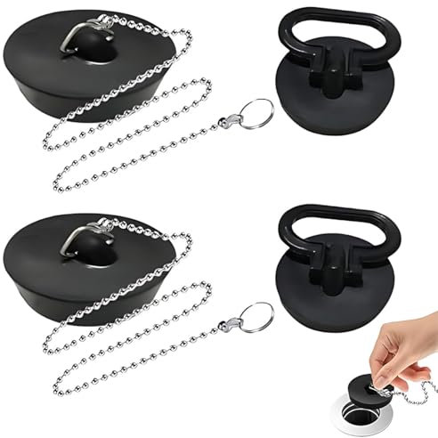 Bouchon de Lavabo Caoutchouc,Bouchon Baignoire Universel, 4Pcs 40mm Bouchon d'Evier Cuisine, Bouchon d'Evier avec Chaîne à Billes, Bouchon Baignoire, pour évier de Cuisine ou de Baignoire