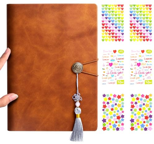 Album photo DIY - 60 pages - Classeur à anneaux en cuir marron - Pages noires - Peut contenir 180 photos de 7,6 cm - Comprend un lot de 6 autocollants décoratifs (23 x 18 cm) (marron)