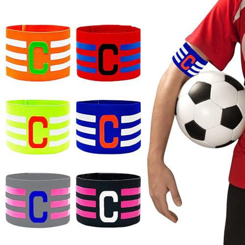 yotutun 6 Stück Kapitänsbinde, Fussball Spielführerbinde Multicolor Gummizug Fußball Armbinde Elastic Kapitäns Armbinden Captain Armband für Kinder Erwachsene Junior Viele Sportarten