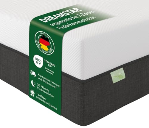 DREAMSTAR Premium 1000er Taschenfederkernmatratze I ergonomische 7-Zonen Tonnentaschenfederkernmatratze I Höhe 22 cm I Härtegrad 3 (H3) 80-100 kg I 140 x 200 cm