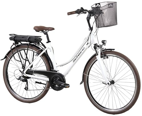 F.lli Schiano E-Ride, Bicicleta Electrica de Trekking, 28, Batería 36V 14.5Ah Extraíble, Motor 250W 40Nm, Bici Electrica Urbana, Unisex Adulto, Blanco