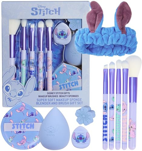 Get Trend Disney Stitch Coffret Maquillage et Accessoires Beauté Fille Ado, 10 Pièces avec Pinceaux Houppettes Éponges et Bandeau, Cadeau Fille Ado (Bleu Stitch)