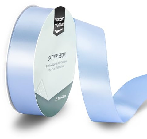 Vaessen Creative Nastro di Raso Azzurro - Nastro Colorati 20 m x 25 mm per il Fai-da-te - Decorazioni Matrimonio - per Regali e Segnalibri