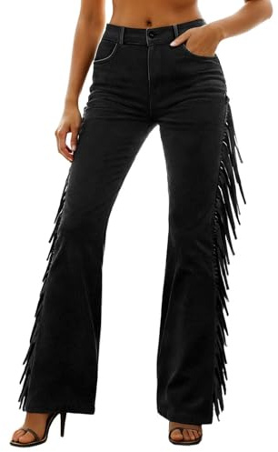 Pantalon d'équitation pour femme - Costume de cowgirl - Pantalon à franges - Costume de carnaval - Chaps longs - Vintage - Pantalon de fête - Costume de carnaval - Décontracté - Épaules dénudées
