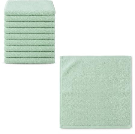 INTERCABO Pack 10 Toallas 30x30 cm Verde Pastel - Algodón Suave y Absorbente, Toallitas de Lavabo y Cara, Secado Rápido, Tamaño Compacto para Higiene Diaria, Baño, SPA y Rutina de Cuidado Personal