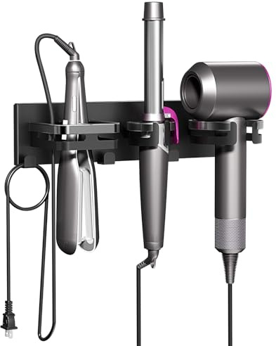 ZDDLOINP Hair Dryer Holder and Curling Iron& Straightener Holder, Hairdryer Holder Wall Mounted, Hair Accessories Tools Organiser for Bathroom, Salon Black