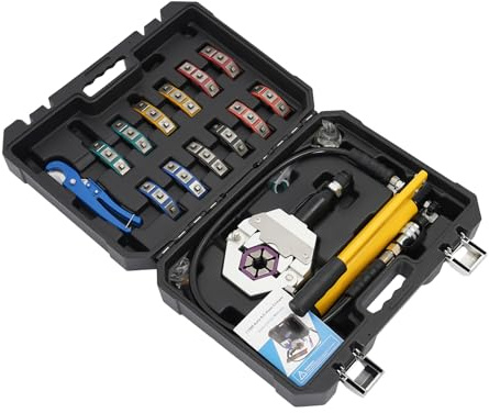 Kit di strumenti di pressatura professionali per aria condizionata auto, 4T, con 7 diverse matrici, in lega di alluminio ad alta resistenza, strumento di manutenzione per tutti i comuni tubi dell'aria