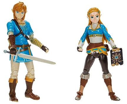 Nintendo Pack de 2 Figuras Link y Zelda 11 cm de Jakks Pacific, Las Figuras de Acción Tienen hasta 20 Puntos de Articulación e Incluyen Accesorios, Juguete para Niños Mayores de 3 Años