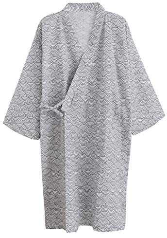 Mens Women's Dressing Gowns Cotton Kimono Robe Wrap Yukata Kimono Pajamas Dressing Gown Lightweight Robes Ladies Knee Length Bathrobe Loose Comfy Sleepwear Spa Cover Robe Swim Cover Up with Pocket