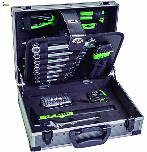 BricoLoco Maletín caja herramientas completo. Kit surtido básico bricolaje hogar. Set organizador. Maleta con herramientas de mano, medición, brocas…
