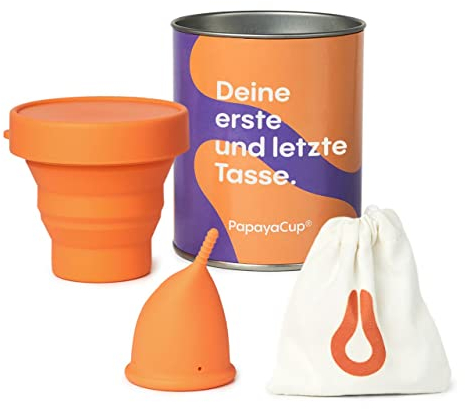 PapayaCup Coppetta Mestruale Anatomica super Morbida e Confortevole con sterilizzatore - Coppetta mestruale per donne con sensibilità vaginale - Silicone medico senza lattice e additivi - Taglia S