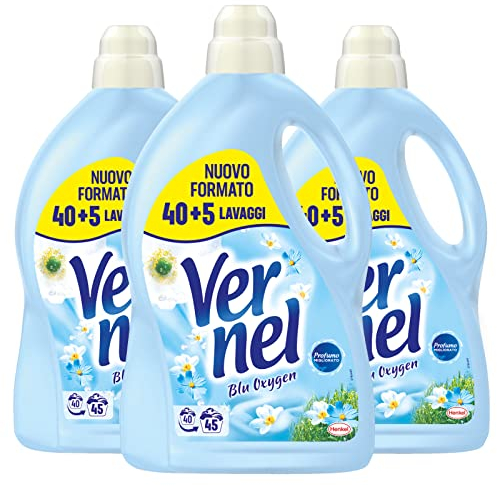 Vernel Blu Oxygen Ammorbidente Diluito per Lavaggi in Lavatrice Bucato Profumato Fresca Fragranza Capi Morbidi e Soffici - 3 Flaconi da 2,97 Litri