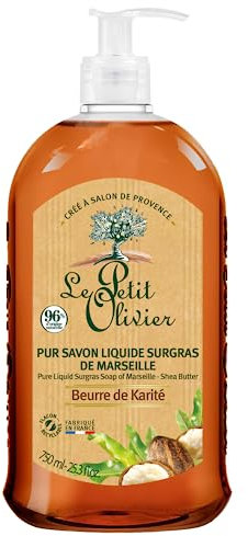 LE PETIT OLIVIER - Lot De 6 - Pur Savon Liquide Surgras De Marseille - Beurre De Karité - Nettoie La Peau En Douceur - Parfum De Grasse - 96% D'Origine Naturelle - Fabriqué En France - 750ml