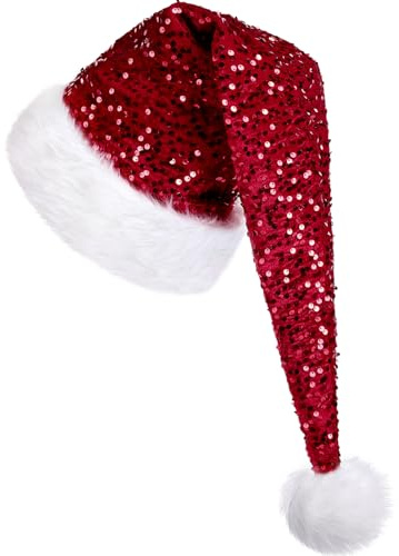 KONVINIT Bonnet de Noël Adulte Paillette Luxe Pour Hommes et Femmes, Chapeau de Père Noël, Bonnet de Lutin