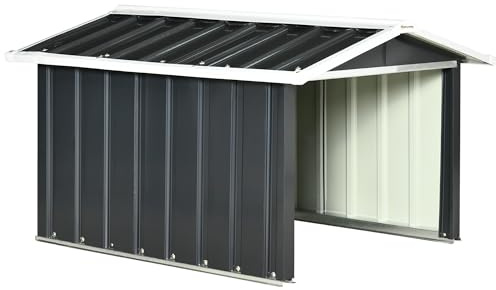 Outsunny Mähroboter Garage aus verzinkte Stahl Überdachung mit Satteldach, wetterfest Garage für Rasenmäher Unterstand Rasenroboter Carport, 86 x 100 x 63cm, Dunkelgrau