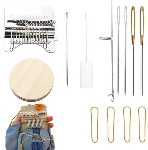 DMNQ Darning Mini Loom Machine (14 Haken) Webstuhl Speedweve Stopfmaschine Socken Webrahmen Groß Schulwebrahmen Strickmaschine für Kinder Reparatur Spielzeug Toy Hergeben 4 Stricknadel