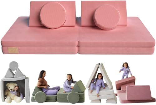 Milula Kids Spielsofa für Kinder - Kindersofa mit Teddy Bezug & Schlaffunktion - Fancy Spielsofa Schaumstoff Bausteine - Kinder Sofa Aufregender Indoor Spielplatz - Kindercouch & Kuschelecke