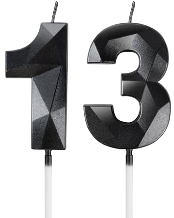 mciskin Black 13th Birthday Candles, 3D Number 13 Candles for Cake, Girls Boys 13th Birthday Decorations,Pearl Black Candle Cake Topper Decorations for Birthday Party Weddings Anniversary Supplies