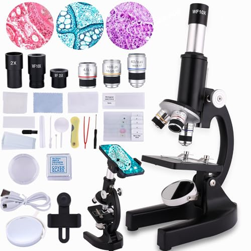 OOZSTAR Microscope for Kids & Adults,40X-2000X Magnification Microscope for Kids 8-12, with LED Fill Light & Phone Holder, Great for School Labs and Home Schooling