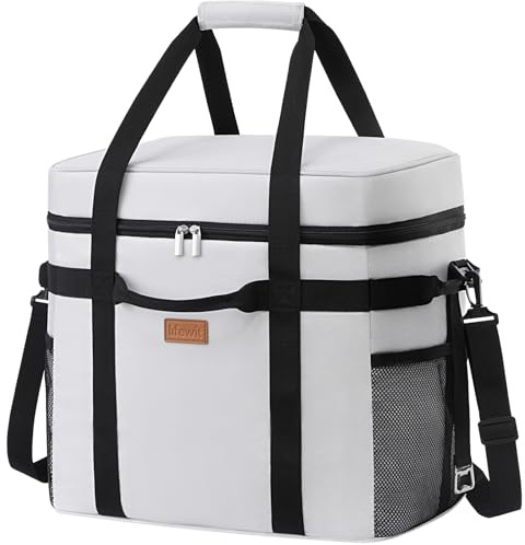 Lifewit 40L 60-Can Soft Cooler Bag with Hard Liner, Large Insulated Picnic Lunch Bag Box Soft-Sided Cooling Bag for Camping、BBQ、Family Outdoor Activities, Silk Gray