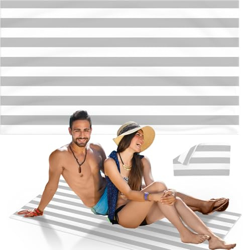 MOLHEM Beach Towel Quick Dry Microfibre, Double Sided Quick Dry Absorbent Beach Towels Sand Free, Lightweight, Compact for Travel Swimming Yoga Gym(160x90cm, 63x35in) (Grey)