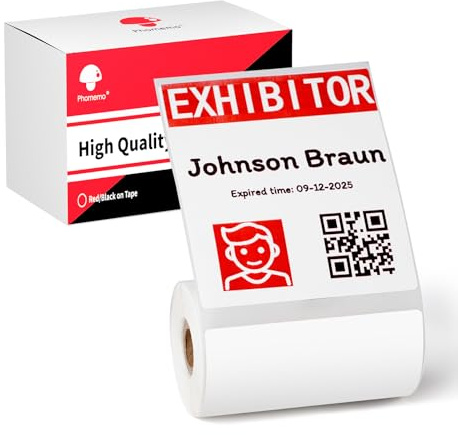 Premium 70x80mm Thermal Labels for M421 Label Printer - Phomemo High-Contrast Red/Black Labels for Warning Label, Exhibition, Inventory Home & Retail (100 pcs/Roll)
