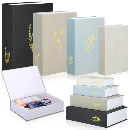 Sabary Set of 4 Decorative Books Boxes Faux Books Stacked for Modern Home Coffee Tables Bookshelves DIY Crafts Decor