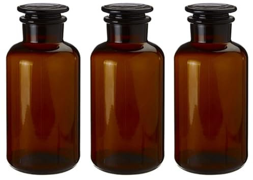 UNIQUE HOME LIVING Apothecary Jar Set of 3 Reagent Bottles, 125ml Amber Glass Storage Jars with Lid, Reusable Vintage Refillable Container for Herbs, Spices, Oils, Bath Salts, Lotion, Perfume