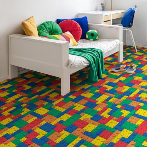 Kids Playroom Bedroom Vinyl Flooring Play Building Blocks Design – Soft, Waterproof, Easy-Clean Playroom Vinyl Floor (Blocks, 3m x 2m)