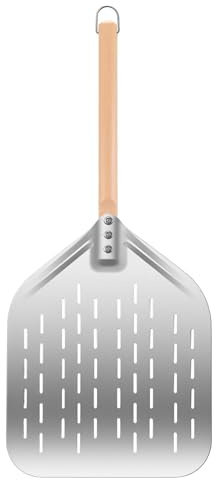 CHUEHKAK Pizzaspade i rostfritt stål perforerad 40 x 30 cm – professionell 12 tums pizzaspade med avtagbart handtag för pizzaugn, grill och bakning