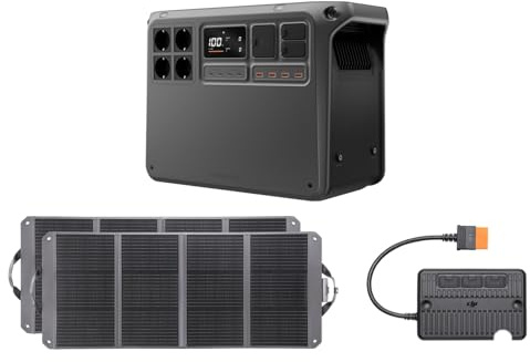 DJI Power 2000 Power Station portatile 2048 Wh, generatore solare da 3000 W con 2 pannelli solari da 120 W (Zignes), 1 controller MPPT, unità di emergenza per casa,campeggio/camper.