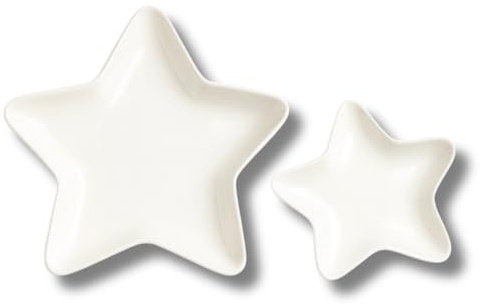 LEONARDO LUXURY HOME DESIGN Set 2 Piatti Natalizi Porcellana Bianca Forma di Stella Ideali Antipasti Dolci Biscotti Aperitivi Decorazione Tavola Idea Regalo (2, Stella Bianca)