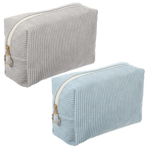 MLPKOI 2 Pcs Neceser de Viaje Multifuncional, Mini Neceser de Maquillaje Portátil, Bolsa de Cosméticos con Cremallera, Gran Capacidad, Bolsa de Maquillaje para Mujeres y Niñas (Azul & Gray)