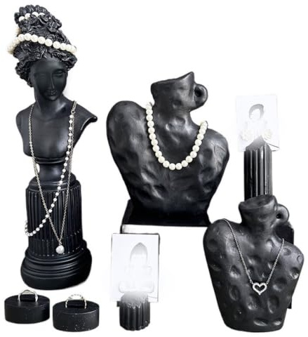 Black Plaster Earring Display Stand Metal T Bar Earring Holder | Rough textured irregular plaster base silver metal bar, earring rack for retail display flat lay shooting