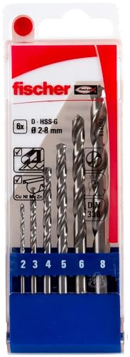 fischer Metallbohrer Set, 2 - 8 mm Durchmesser, Aufsätze für Bohrmaschinen, Bohrerset mit verschiedenen Größen, Werkzeug zum Bohren in Metall & Buntmetall, 6er Pack