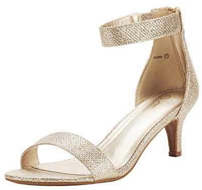 DREAM PAIRS Women's Low Kitten Heels Ladies Open Toe Party Ankle Strap Dress Pumps Bride Wedding Evening Shoes FIONA,Size 5,Gold/Glitter,FIONA